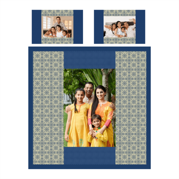 Family Personalized Photo Bedsheet with Pillow Cover Blue Theme