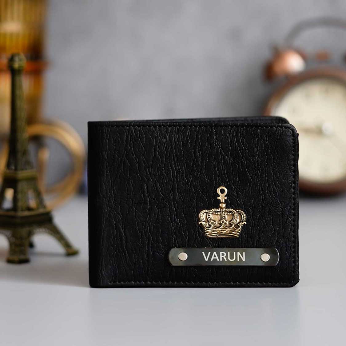 customized pure leather wallet black